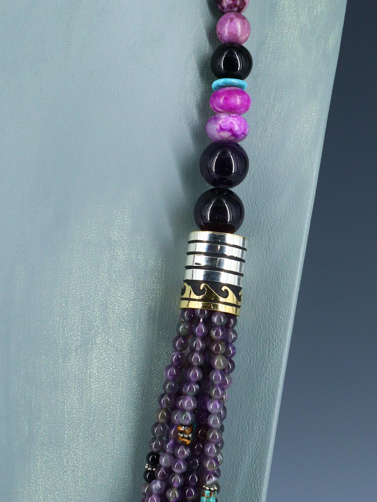 Collier de perles multi-brins Navajo améthyste et turquoise de 30 pouces