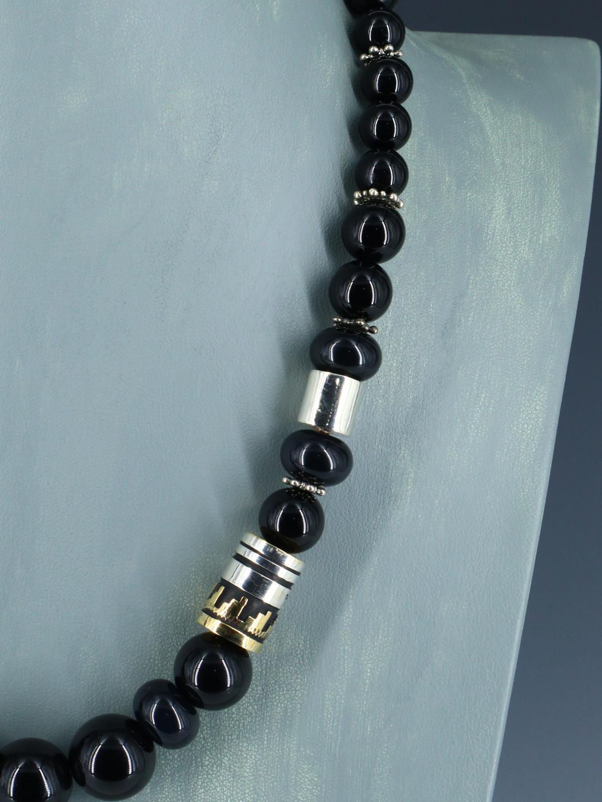 Navajo 21" Black Marble Large Single Strand Beaded Necklace - PuebloDirect.com