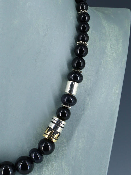 Navajo 21" Black Marble Large Single Strand Beaded Necklace - PuebloDirect.com