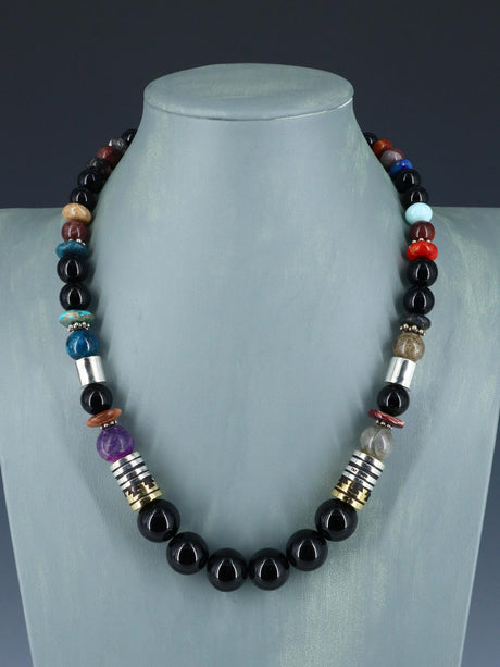 Navajo 21" Black Marble Large Single Strand Beaded Necklace - PuebloDirect.com