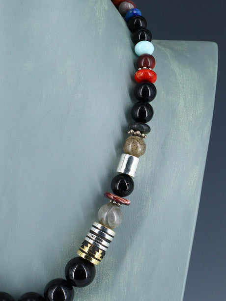 Navajo 21" Black Marble Large Single Strand Beaded Necklace - PuebloDirect.com