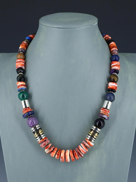 Navajo 21" Spiny Oyster Large Single Strand Beaded Necklace - PuebloDirect.com
