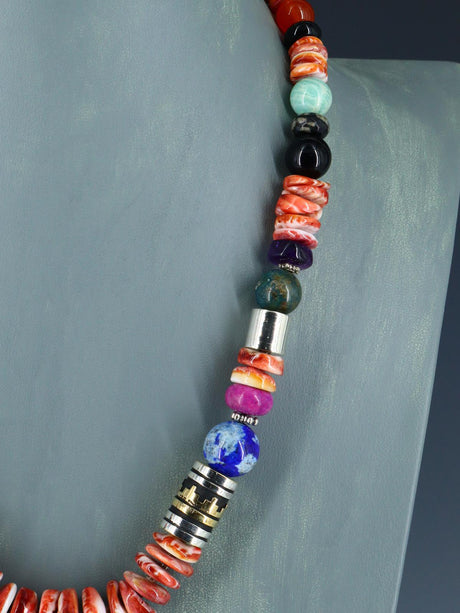 Navajo 21" Spiny Oyster Large Single Strand Beaded Necklace - PuebloDirect.com