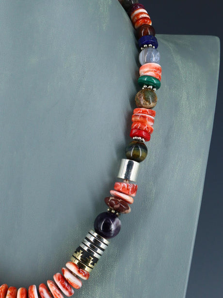 Navajo 21" Spiny Oyster Large Single Strand Beaded Necklace - PuebloDirect.com