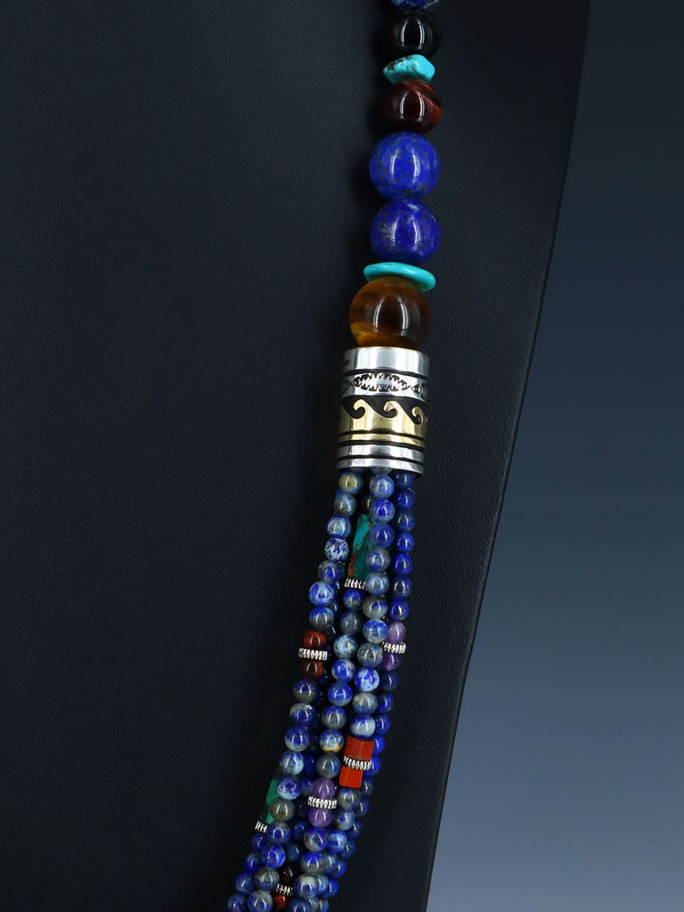 30" Navajo Lapis and Turquoise Multi Strand Beaded Necklace - PuebloDirect.com