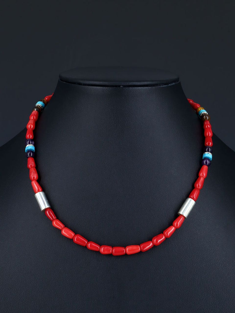 16" Dyed Bamboo Coral Single Strand Beaded Choker Necklace - PuebloDirect.com