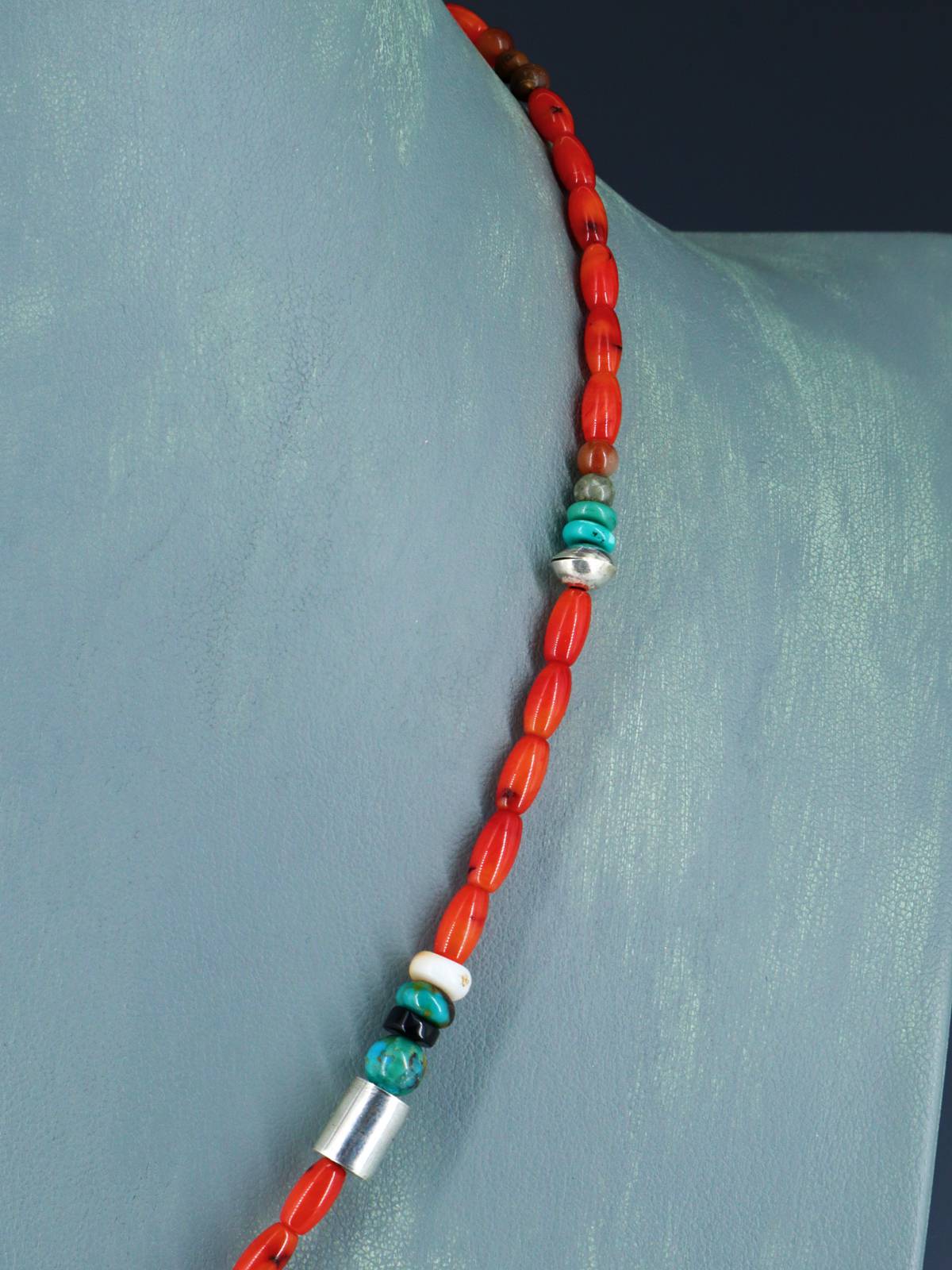 20" Navajo Single Strand Dyed Bamboo Coral Necklace