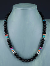 20" Navajo Single Strand Graduated Onyx Necklace