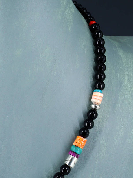20" Navajo Single Strand Graduated Onyx Necklace