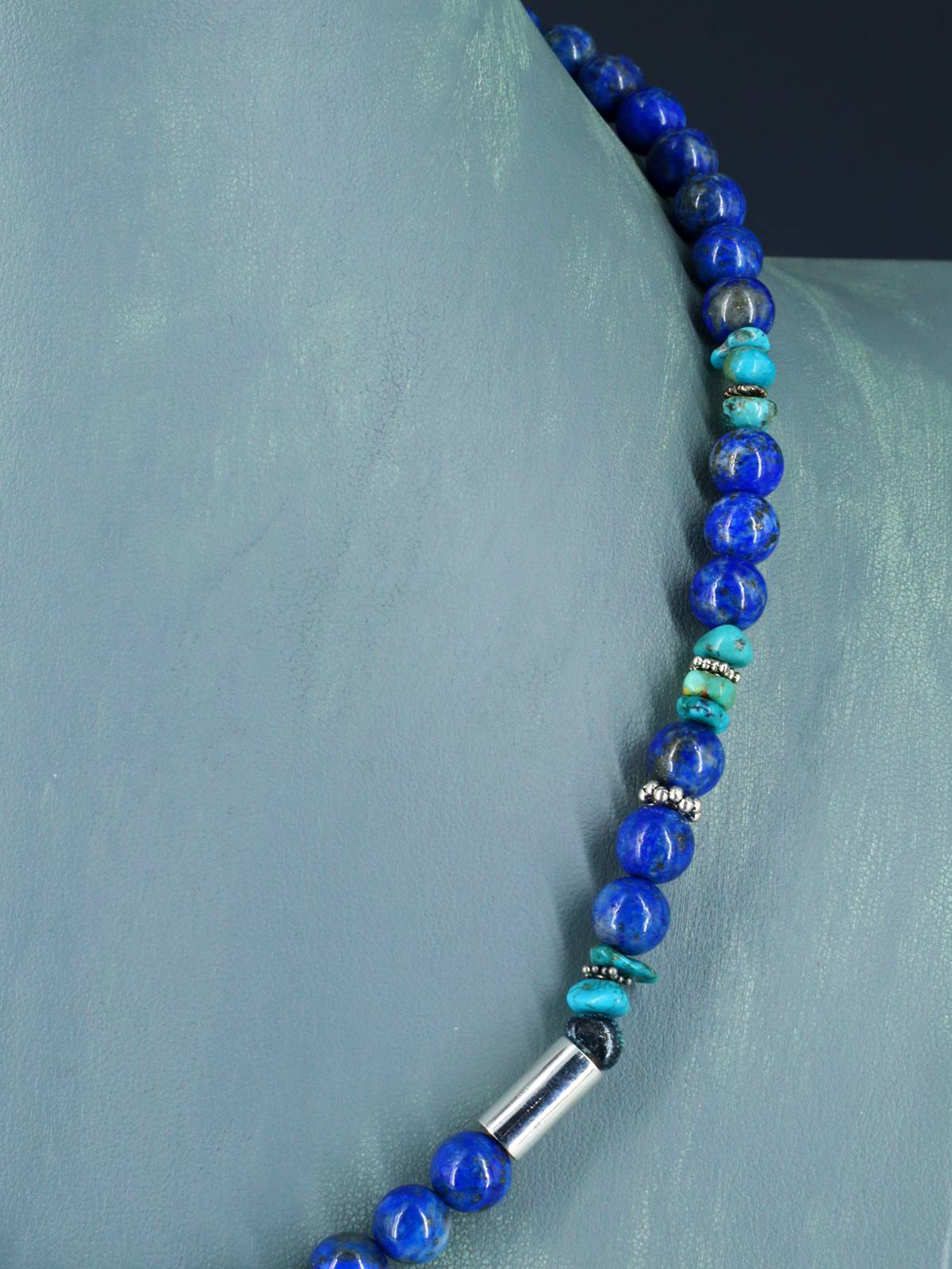20" Navajo Single Strand Lapis and Turquoise Necklace