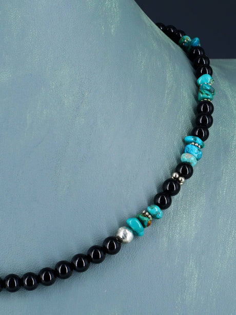 18" Navajo Single Strand Onyx Necklace - PuebloDirect.com
