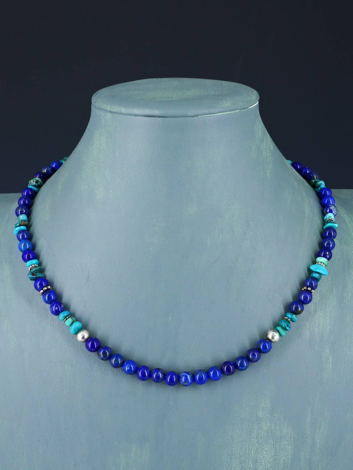 18" Navajo Single Strand Lapis and Turquoise Necklace