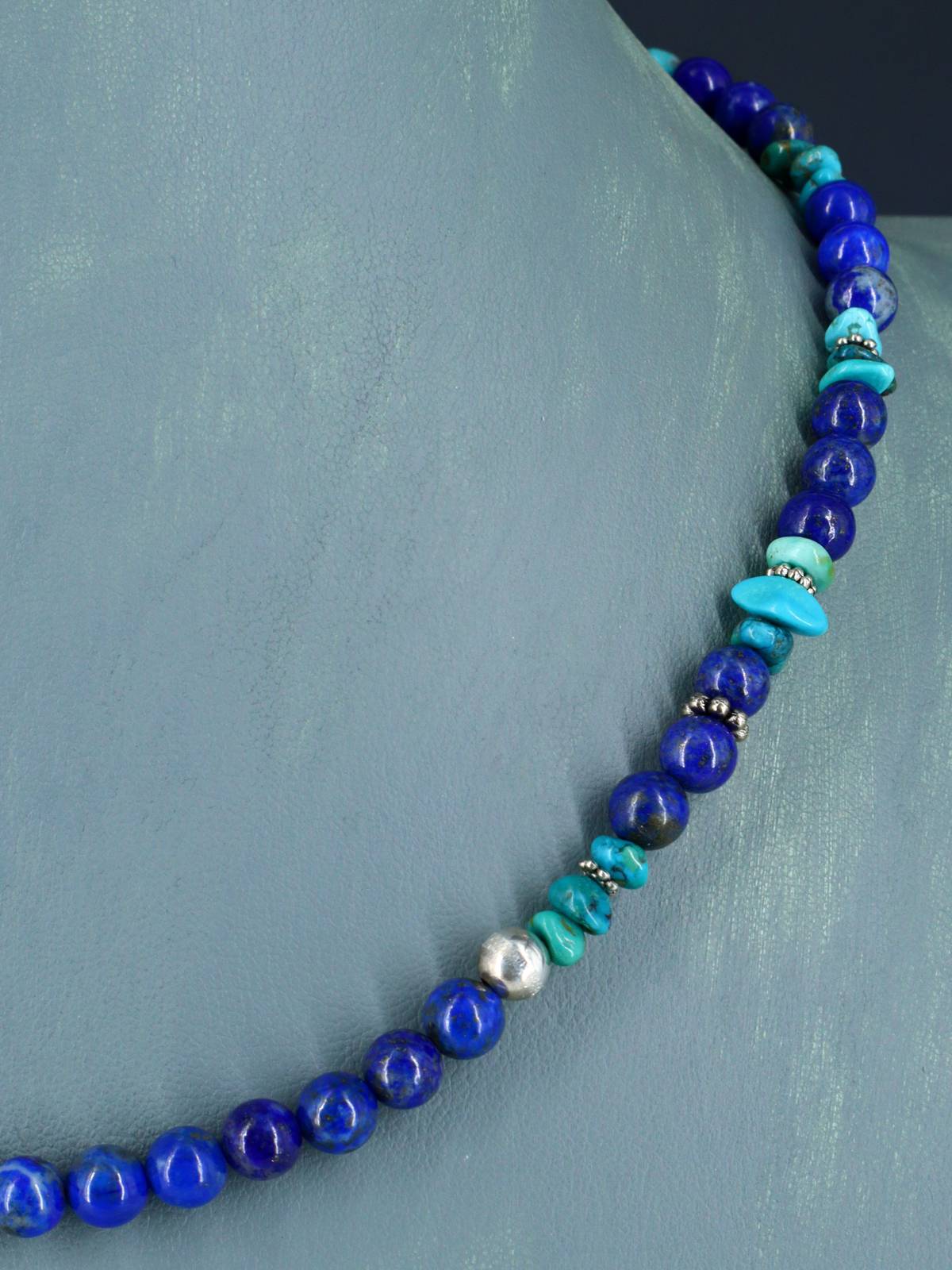 18" Navajo Single Strand Lapis and Turquoise Necklace