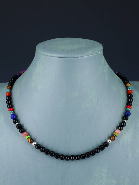 18" Navajo Single Strand Onyx Necklace - PuebloDirect.com