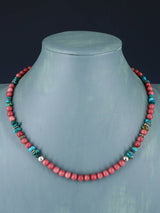 18" Navajo Single Strand Pink Marble and Turquoise Necklace