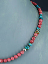 18" Navajo Single Strand Pink Marble and Turquoise Necklace
