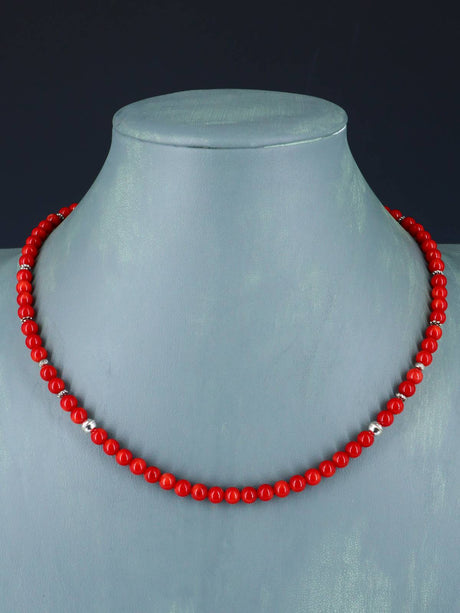 18" Navajo Single Strand Dyed Bamboo Coral Necklace - PuebloDirect.com