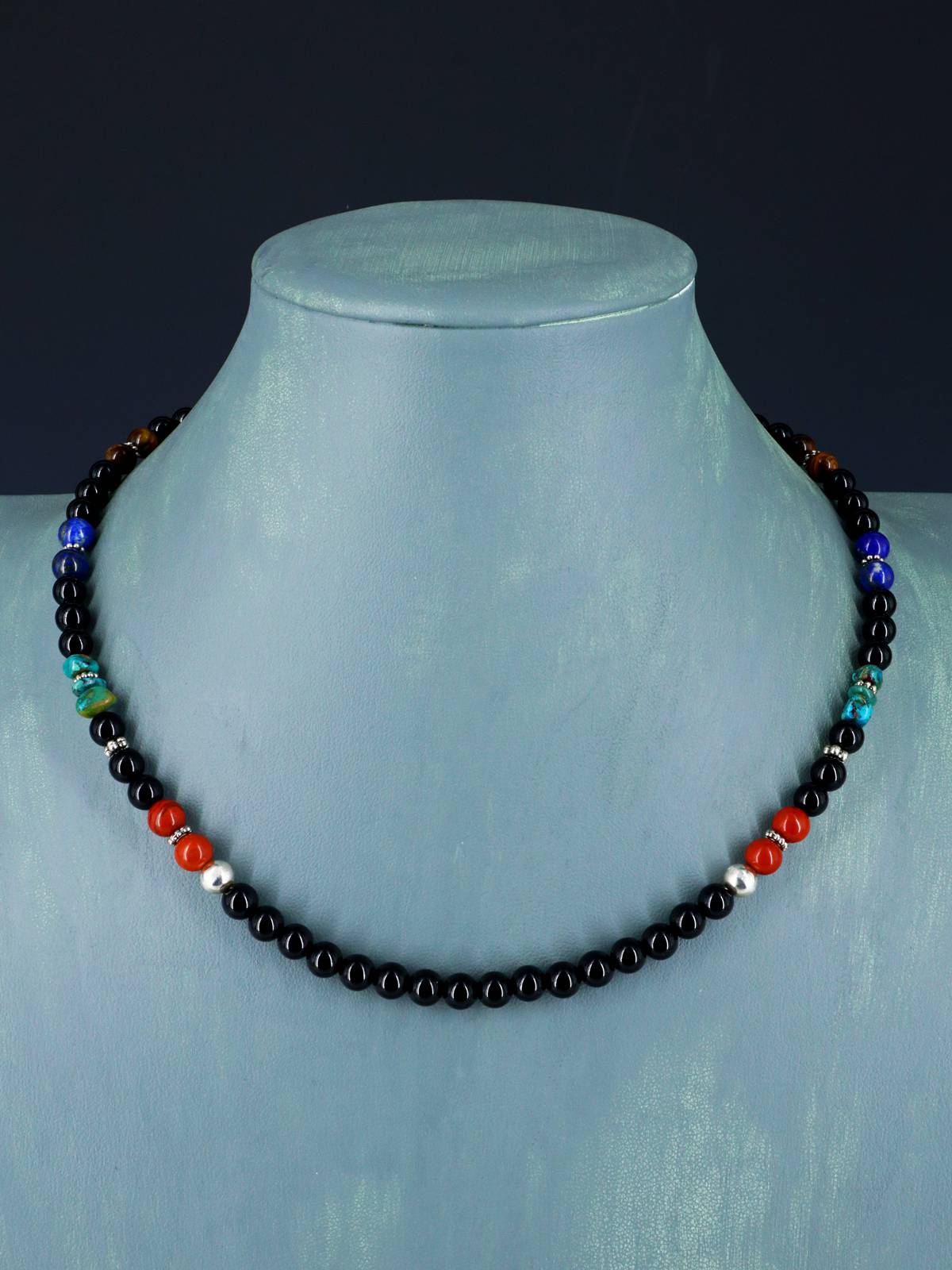 18" Navajo Single Strand Onyx Necklace