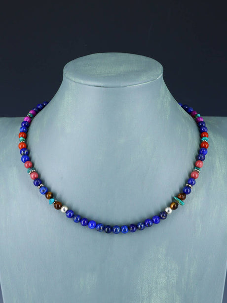 18" Navajo Single Strand Lapis and Turquoise Necklace - PuebloDirect.com