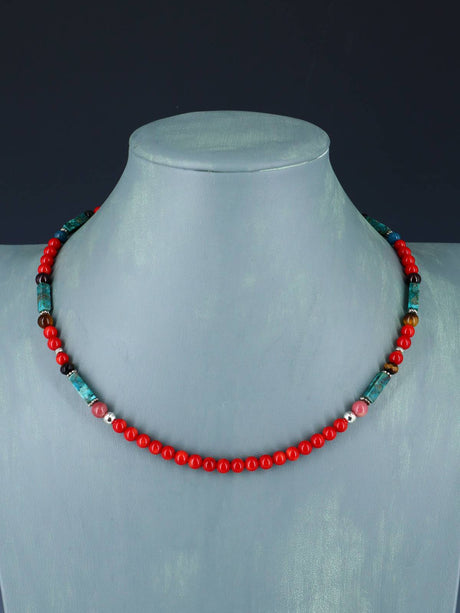 18" Navajo Single Strand Dyed Bamboo Coral Necklace - PuebloDirect.com