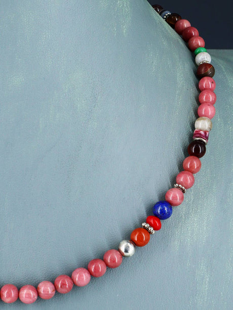 18" Navajo Single Strand Pink Marble Necklace - PuebloDirect.com