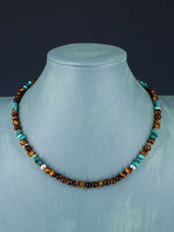 18" Navajo Single Strand Tiger Eye and Turquoise Necklace