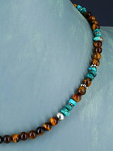 18" Navajo Single Strand Tiger Eye and Turquoise Necklace