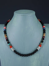 20" Navajo Single Strand Black Onyx and Multistone Necklace