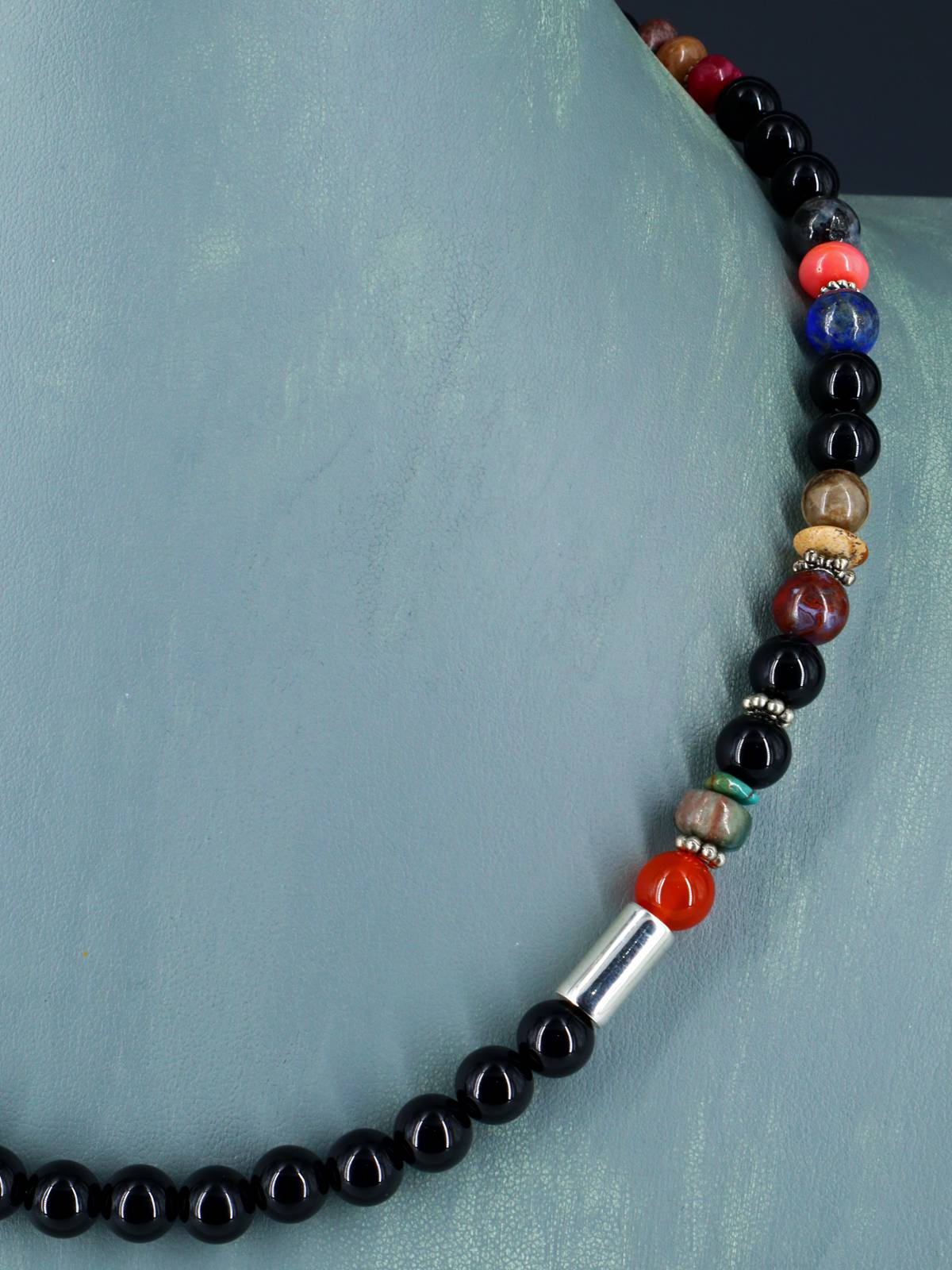 20" Navajo Single Strand Black Onyx and Multistone Necklace