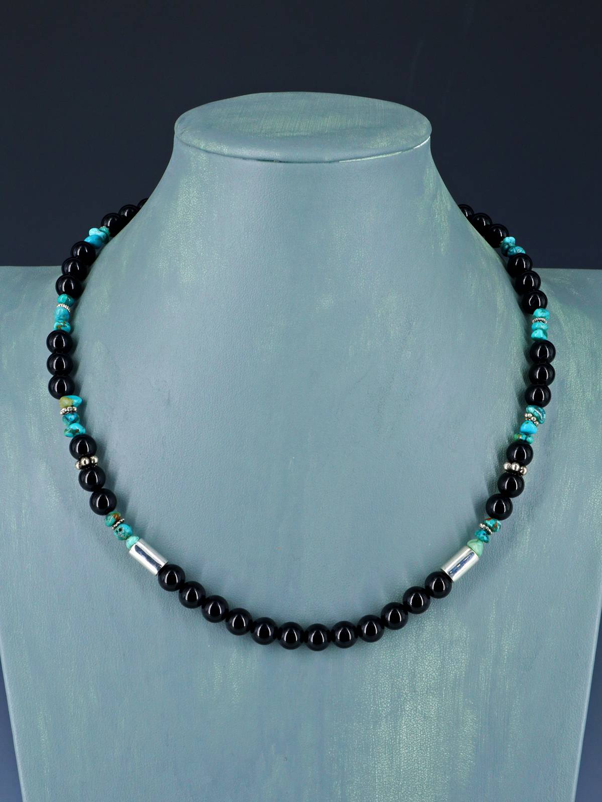 20" Navajo Single Strand Black Onyx and Turquoise Necklace