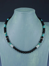20" Navajo Single Strand Black Onyx and Turquoise Necklace