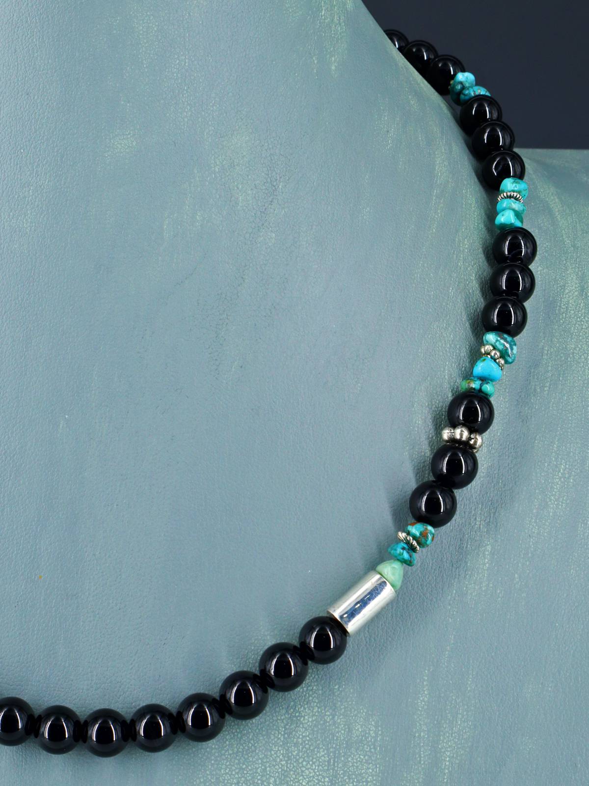 20" Navajo Single Strand Black Onyx and Turquoise Necklace