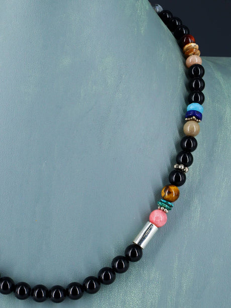 20" Navajo Single Strand Black Onyx and Multistone Necklace