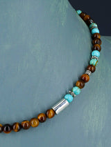 16" Navajo Single Strand Tiger Eye and Turquoise Necklace
