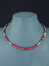 16" Navajo Single Strand Pink Marble and Turquoise Necklace