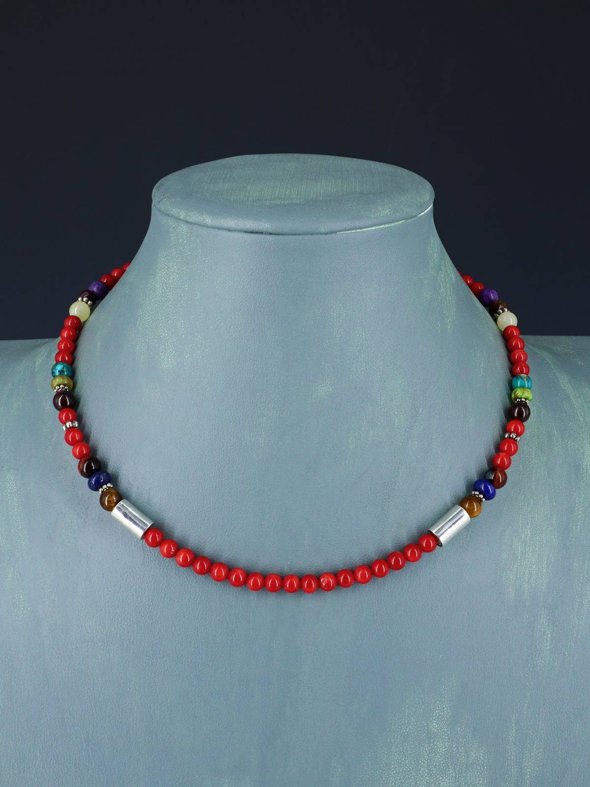 16" Navajo Single Strand Dyed Bamboo Coral Necklace - PuebloDirect.com