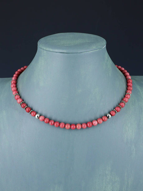 16" Navajo Single Strand Pink Marble Necklace - PuebloDirect.com