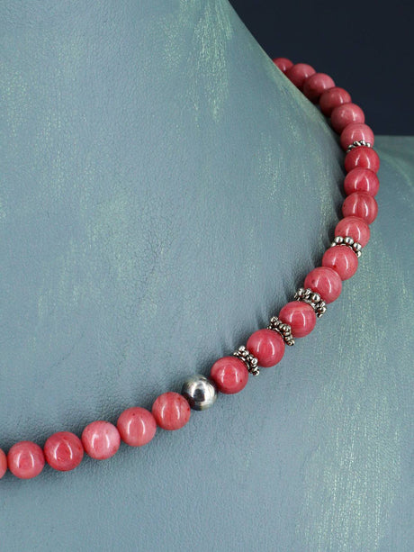 16" Navajo Single Strand Pink Marble Necklace - PuebloDirect.com