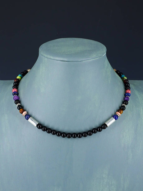 16" Navajo Single Strand Onyx Necklace - PuebloDirect.com