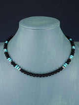 16" Navajo Single Strand Onyx and Turquoise Necklace