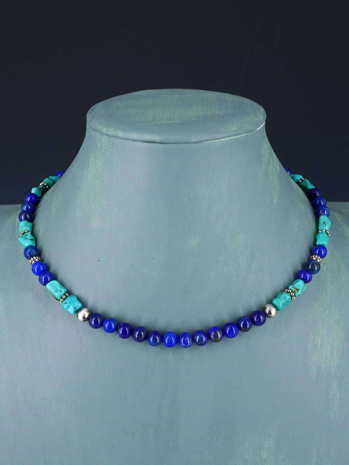 16" Navajo Single Strand Lapis and Turquoise Necklace