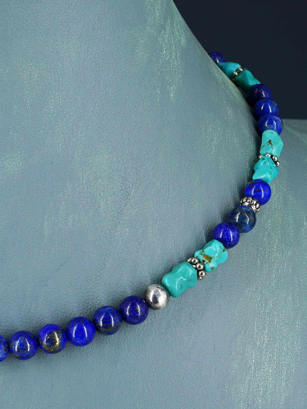16" Navajo Single Strand Lapis and Turquoise Necklace