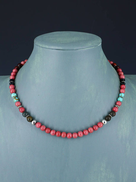 16" Navajo Single Strand Pink Marble Necklace - PuebloDirect.com