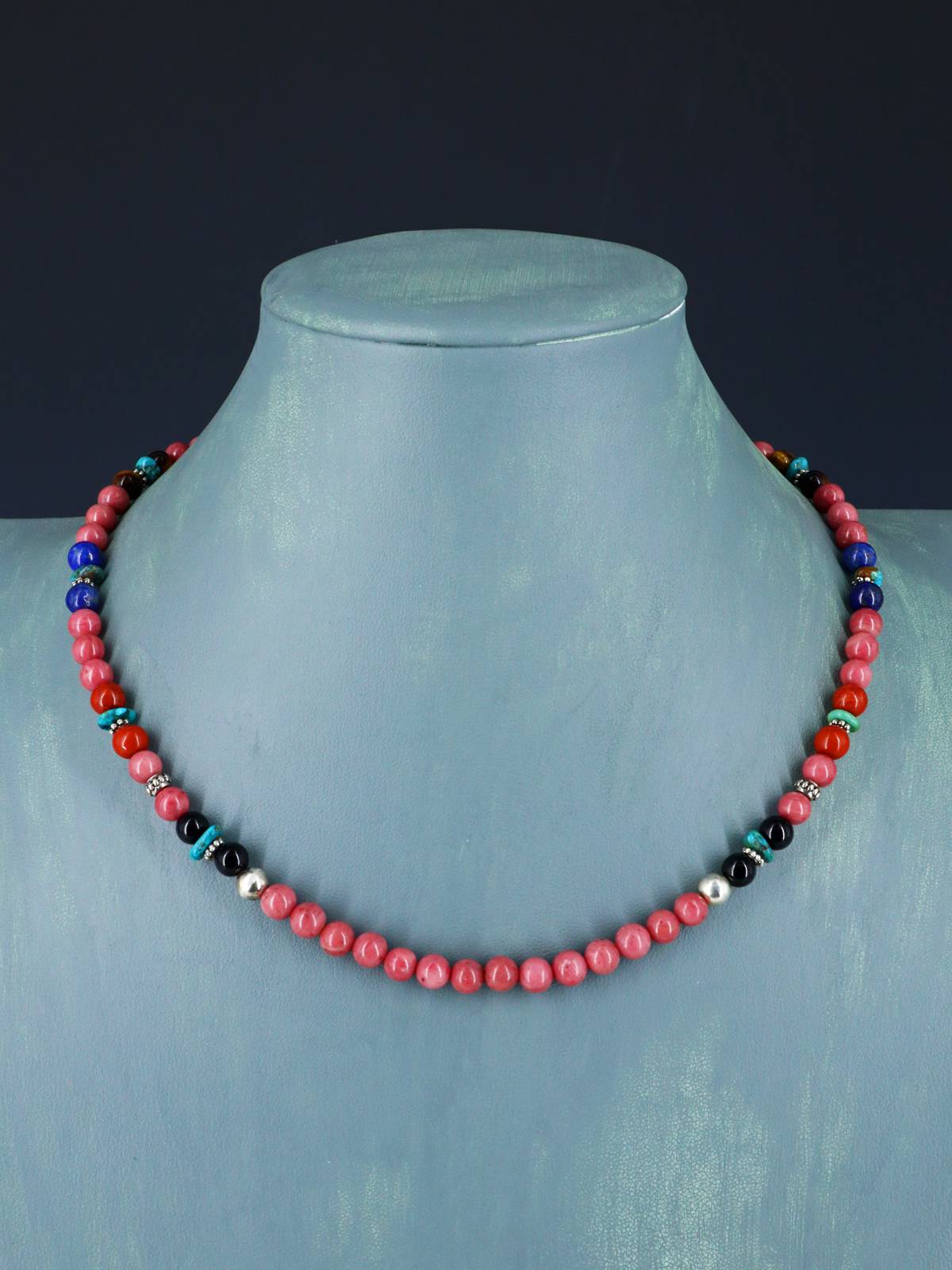 18" Navajo Single Strand Pink Marble Necklace - PuebloDirect.com