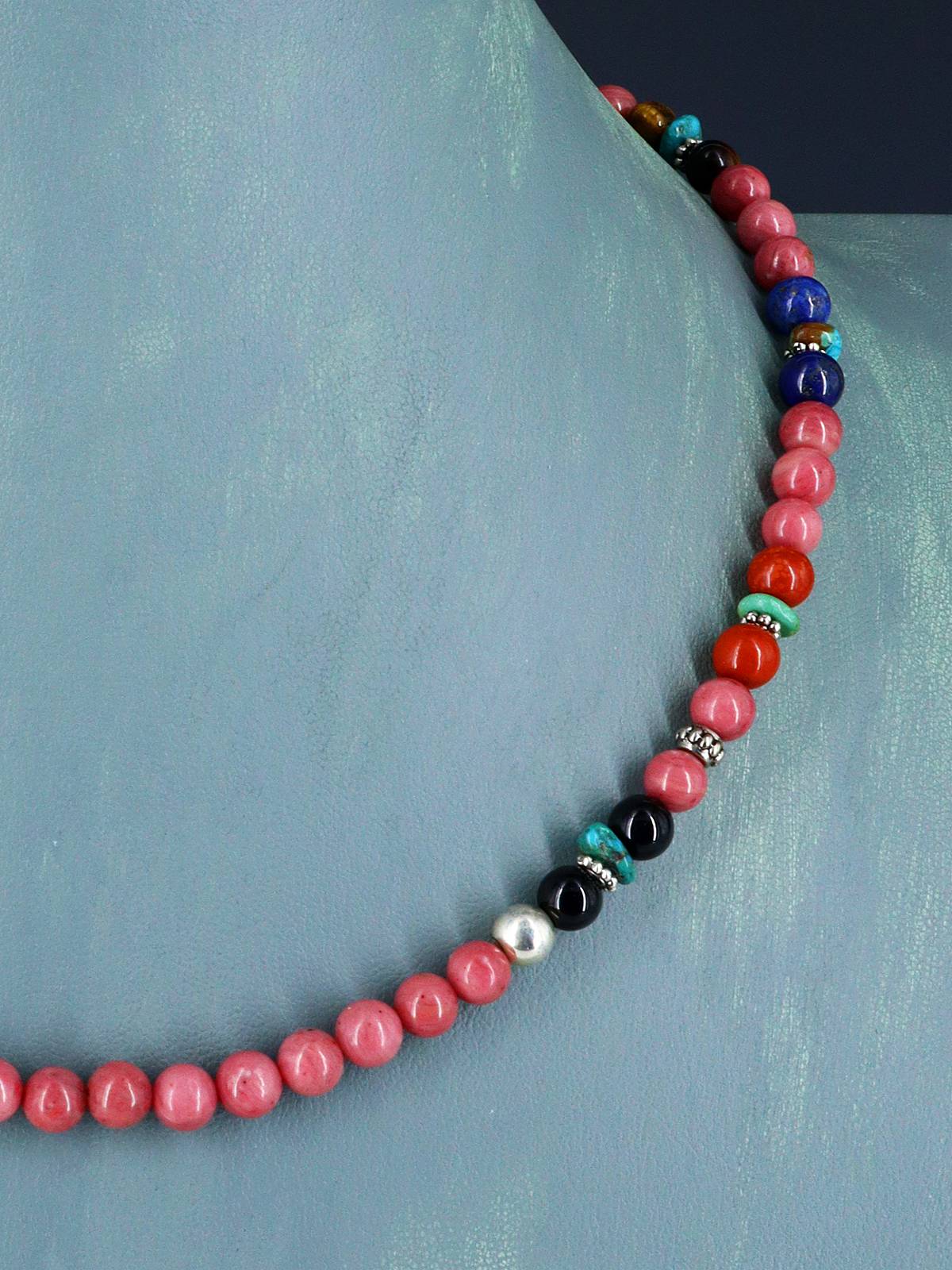 18" Navajo Single Strand Pink Marble Necklace - PuebloDirect.com