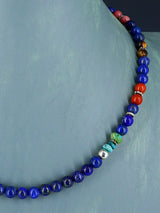 18" Navajo Single Strand Lapis and Turquoise Necklace - PuebloDirect.com