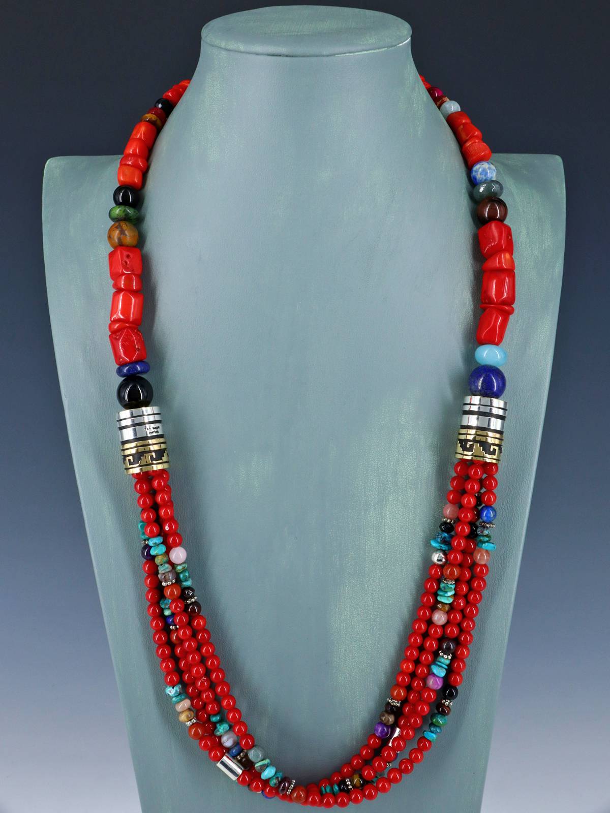 30" Navajo Bamboo Coral Multi Strand Beaded Necklace