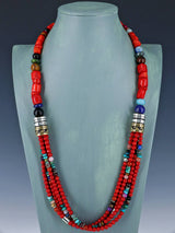 30" Navajo Bamboo Coral Multi Strand Beaded Necklace