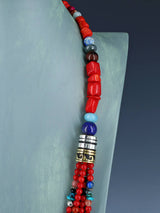 30" Navajo Bamboo Coral Multi Strand Beaded Necklace