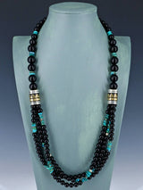 30" Navajo Onyx Multi Strand Beaded Necklace
